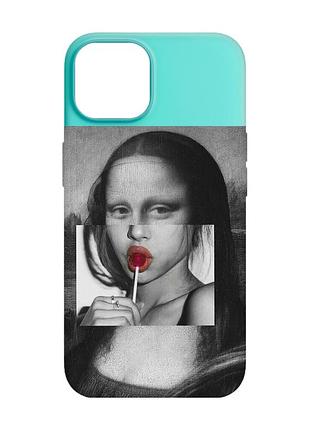 Матовий бірюзовий чохол на apple iphone 14 :: сучасна мона ліза (принт 351)