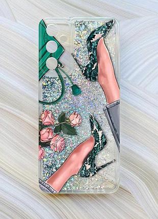 Чехол с плавающими серебрянными блестками на samsung a15 (a155) / m15 туфельки и цветы (принт 225)