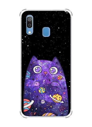 Чохол з потовщеними кутами на samsung galaxy a30 (2019)/a20 (2019) фіолетова кішка (принт 361)