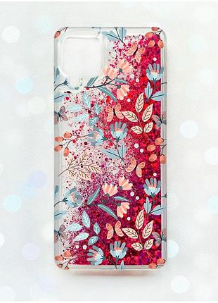 Чохол з плаваючими блискітками samsung galaxy a12 рожевий :: квітковий фон (принт 370)