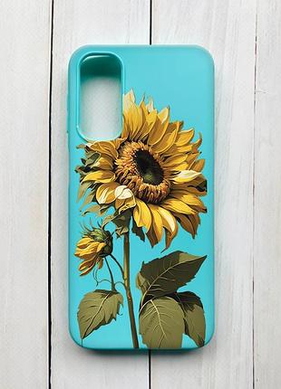 Матовий чохол на samsung galaxy a24 бірюзовий :: соняшник (принт 274)