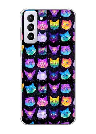 Чехол с утолщёнными углами на samsung galaxy s21 plus :: кошки фон (принт 362)
