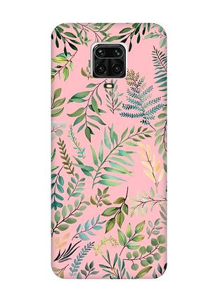 Матовый розовый чехол на xiaomi redmi note 9 pro / 9s / 9 pro max :: растительный фон (принт 377)