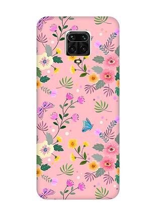 Матовий рожевий чохол на xiaomi redmi note 9 pro / 9s / 9 pro max :: квітковий фон (принт 369)