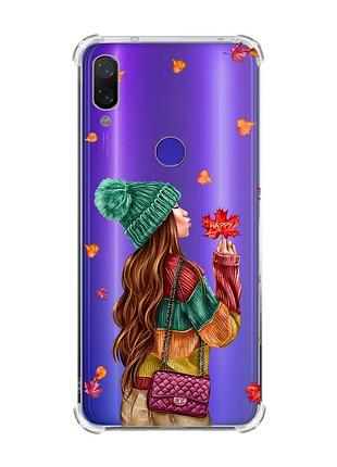 Чохол з потовщеними кутами на xiaomi redmi note 7/7 pro :: дівчина з листям /принт 221/
