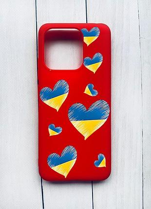 Матовий чохол на xiaomi redmi 12c червоний сердечка. україна (принт 258)