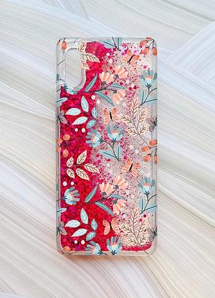 Чохол з плаваючими блискітками на xiaomi redmi 9a рожевий :: квітковий фон (принт 370)