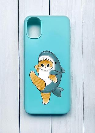 Матовий чохол для samsung galaxy a51 (2020)/a515 бірюзовий :: котик акула (принт 380)