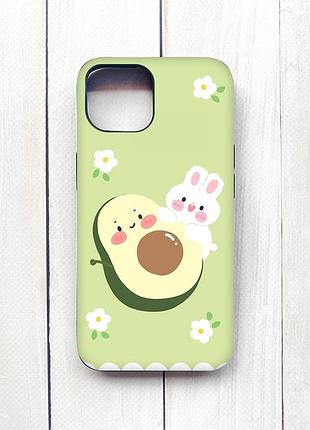 Матовый чехол с черными боками на iphone 15 :: авокадо и зайчонок (принт 311)