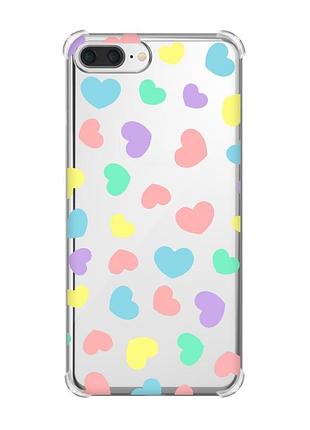 Чехол с утолщёнными углами на iphone 7 plus/8 plus :: разноцветные сердечка (принт 335)