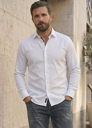 Чоловіча приталена сорочка h&m у дрібний горошок | slim fit / easy iron | розмір l