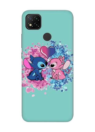 Матовий бірюзовий чохол на xiaomi redmi 9c/10a стіч і ангел (принт 391)