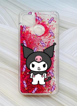 Чехол с плавающими блестками на xiaomi redmi 9c / 10a розовый куроми (принт 390)