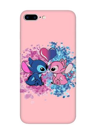 Матовый розовый чехол на iphone 7 plus / 8 plus стич и ангел (принт 391)