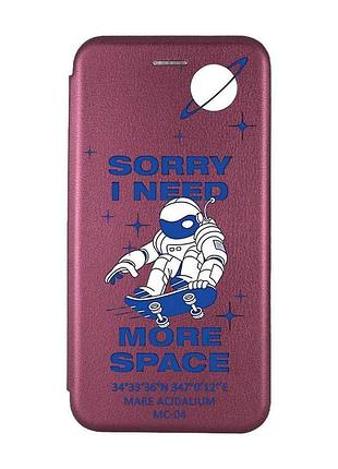 Чохол-книжка з малюнком для iphone 7, 8 бордовий :: космонавт на скейті (принт 248)