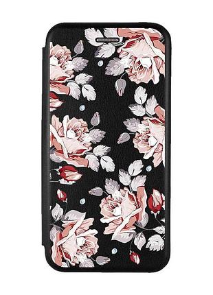 Чехол-книжка с рисунком на iphone x/xs :: черный :: фон розы (принт 273)
