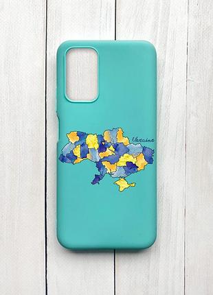 Матовий чохол на xiaomi redmi 9t бірюзовий карта україни (принт 261)