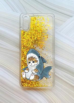 Чехол с плавающими блестками на xiaomi redmi 9a золотой котёнок (принт 120)