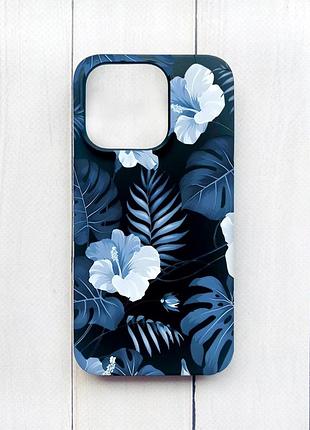 Матовый чехол на iphone 15 plus черный :: тропики (принт 373)
