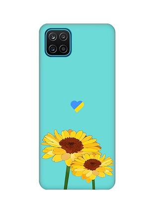 Матовий бірюзовий чохол на samsung galaxy a12 :: жовті квіти (принт 364)
