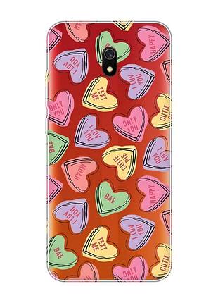Прозрачный чехол на xiaomi redmi 8a :: сердечка с текстом (принт 333)