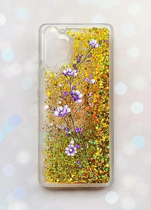 Чохол з плаваючими блискітками samsung galaxy a32 золотий :: гілочка квітів (принт 278)
