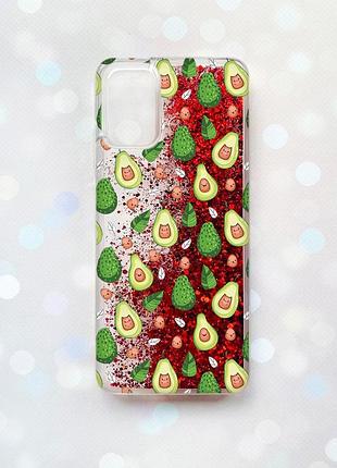 Чохол з плаваючими блискітками для samsung galaxy a03s (a037) червоний :: авокадо з котиками (принт 301)