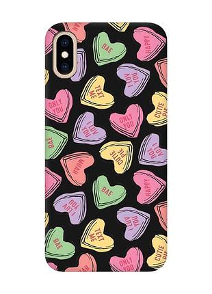Матовий чорний чохол на iphone xs max :: сердечка з текстом (принт 333)