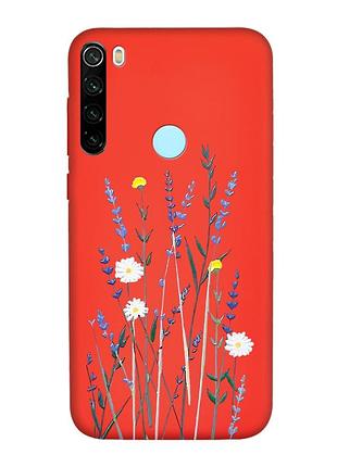 Матовый красный чехол на xiaomi redmi note 8t :: полевые цветы (принт 270)