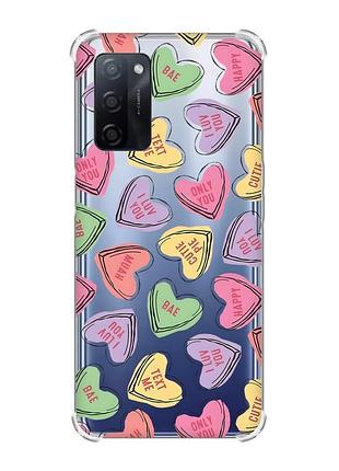 Чохол з потовщеними кутами на oppo a55 :: сердечка з текстом (принт 333)