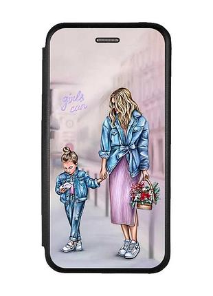 Чехол-книжка с рисунком на iphone x/xs :: черный :: мама и дочь (принт 56)