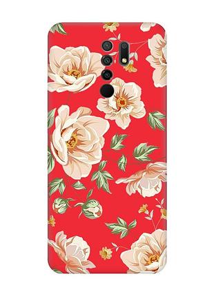 Матовый красный чехол на xiaomi redmi 9 :: цветы пастельные (принт 277)