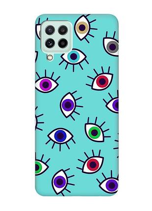 Матовий бірюзовий чохол на samsung galaxy m32/m22/a22 4g :: різнокольорові очі (принт 336)
