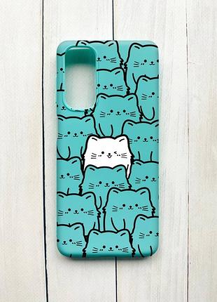 Матовий чохол на samsung galaxy m54 бірюзовий котики (принт 392)