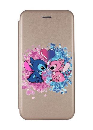 Чехол-книжка золотой с рисунком для xiaomi redmi 9c/10a стич и ангел (принт 391)