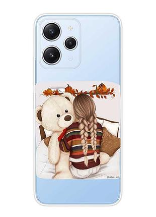Прозрачный чехол на xiaomi redmi 12 :: девочка с мишкой (принт 117)