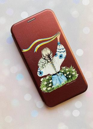 Чехол-книжка с рисунком для xiaomi redmi note 10 pro/10 pro max бордовый :: девушка с лентой (принт 17) 2