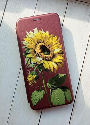 Чехол-книжка с рисунком для xiaomi redmi note 10 pro/10 pro max бордовый :: подсолнечник (принт 274) 2