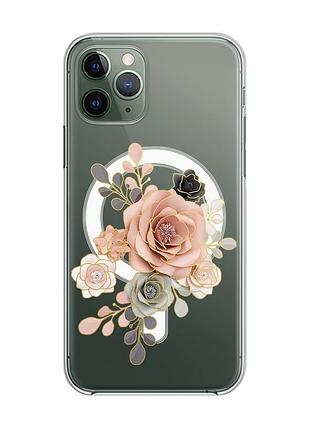 Магнитный чехол на iphone 12/12 pro с поддержкой magsafe :: розы (принт 275)