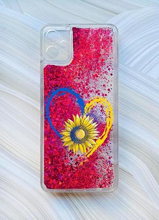 Чохол з плаваючими блискітками на samsung galaxy a05 (a055) рожевий серце і сонях (принт 260)