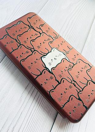 Чехол-книжка с рисунком для xiaomi redmi note 8 pro бордовый котики (принт 392) 4