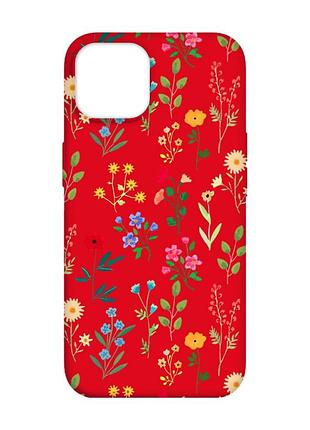 Матовый красный чехол на apple iphone 14 :: цветочный фон (принт 269)
