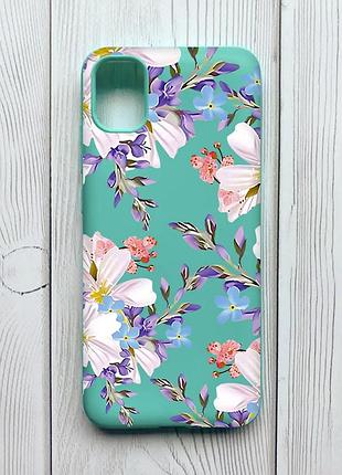 Матовий бірюзовий чохол на samsung galaxy a04e / a042 :: квітковий малюнок (принт 272)