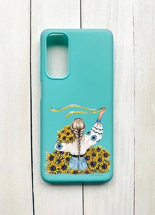 Матовий чохол на samsung galaxy m54 бірюзовий дівчина зі стрічкою (принт 25)