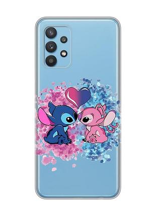 Прозрачный чехол на samsung galaxy a32 стич и ангел (принт 391)