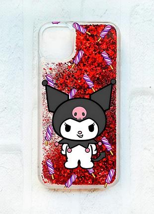 Чехол с плавающими блестками на iphone 11 красный куроми (принт 390)