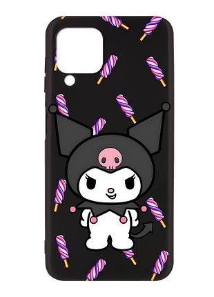 Матовый черный чехол на samsung galaxy a12 куроми (принт 390)
