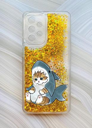 Чохол з плаваючими блискітками на samsung galaxy a53 4g/a53 5g золото кошеня (принт 120)