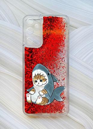 Чехол с плавающими блестками на samsung galaxy a05s (a057) красный котёнок (принт 120)