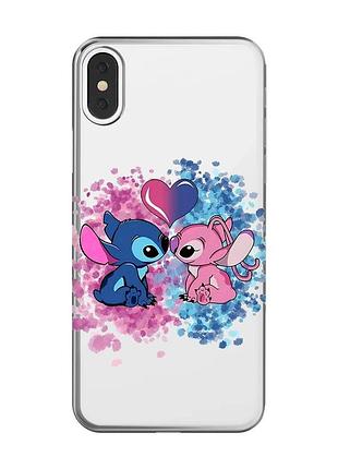 Прозрачный чехол на iphone x / xs стич и ангел (принт 391)